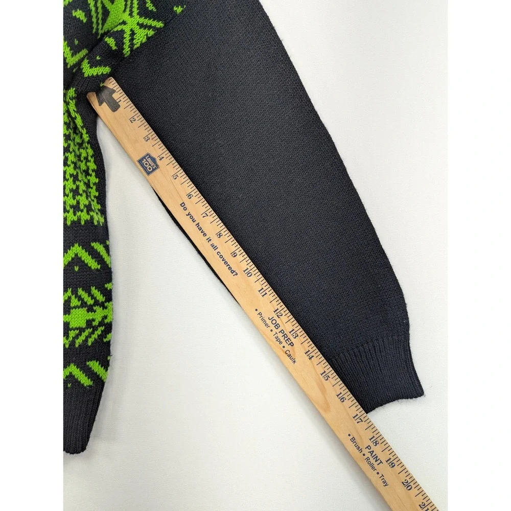 World‎ Trade Knits Vintage Neon Green Black Geometric Houndstooth Sweater USA